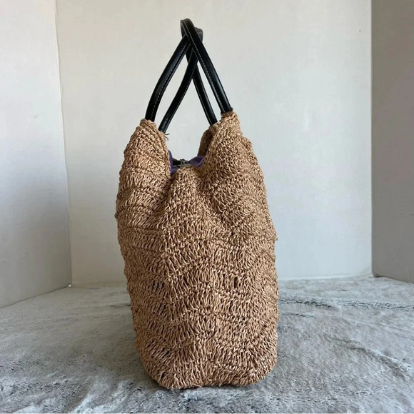 Handbag Straw Woven Tote with Leather Straps - Picture 2 of 15